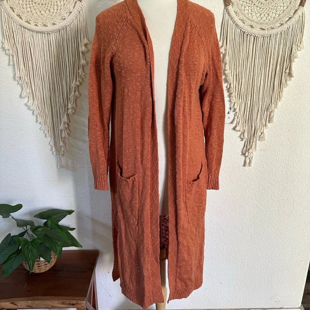 Roxy orange long line duster cardigan lightweight small
